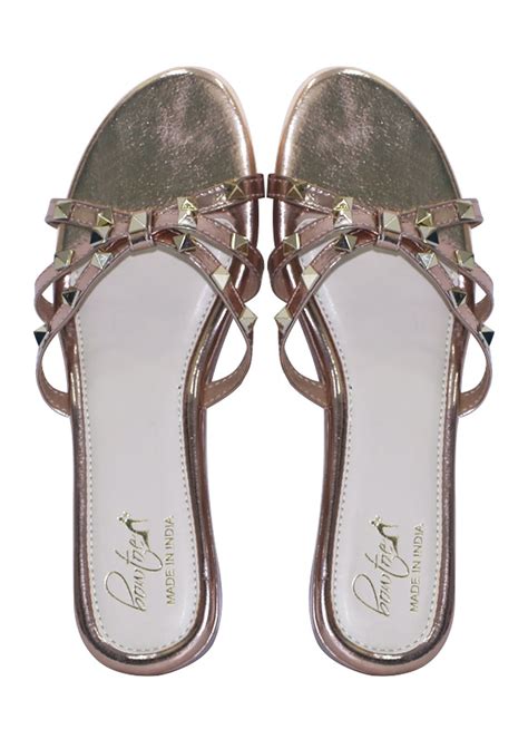 Get Pyramid Stud Embellished Multi Cross Strapped Slides at ₹ 2000 ...