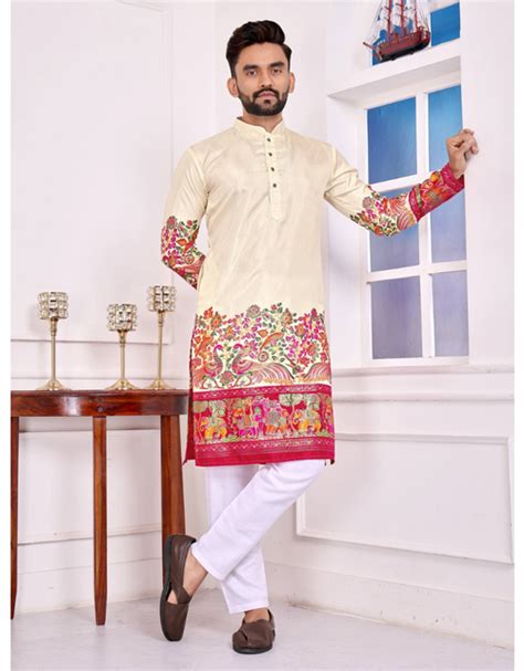 Festive Dola Silk Patola Men Kurta Pajama – mahezon