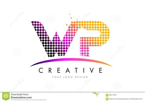 WP W.P. Letter Logo Design Con Los Puntos Magentas Y Swoosh Ilustración ...