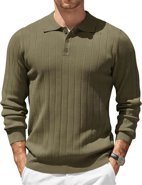 YAFAIIU Mens Knit Polo Sweater Long Sleeve Polos Lightweight Casual ...