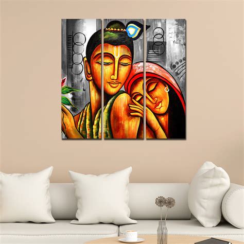 Shree Radhe Krishna Canvas Wall Painting Set of 3 Panel – Homcraft