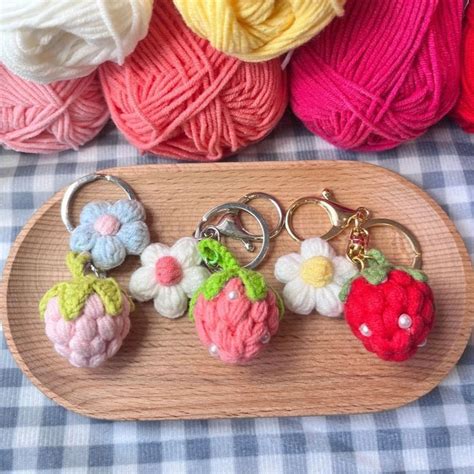Crochet Strawberry with Flower Keychain – CrochyKnots