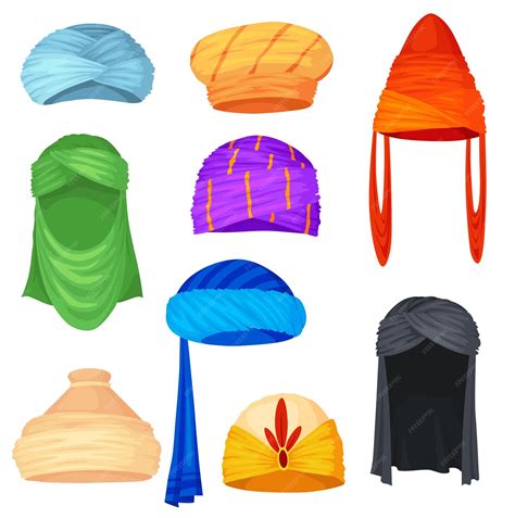 Premium Vector | Turbans set indian or arab traditional head covering ...