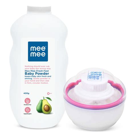Mee Mee Fresh Feel Baby Powder (400 g ) & Mee Mee Powder Puff (Pink) C ...