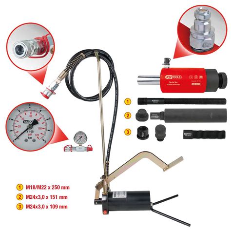 Hydraulik-Einheit 22t, mit Hydraulik-Pumpe und Manometer, 15-tlg ...
