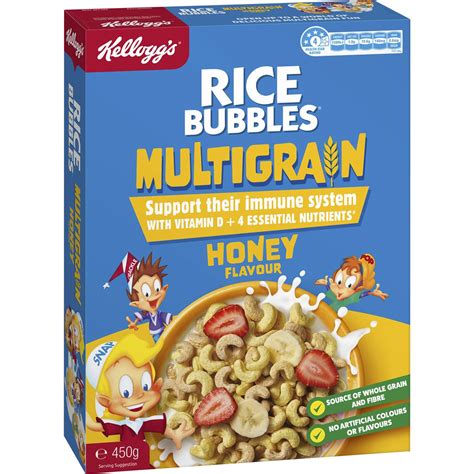 Kellogg's Rice Bubbles Multigrain Honey Flavour Breakfast Cereal 450g ...