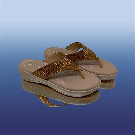 Golden Tan Rhinestone Flip-Flops - GlobalStep – GlobalStep