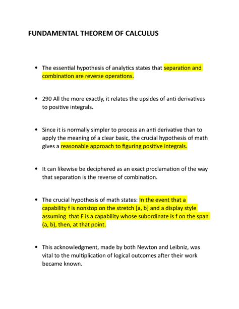 Fundamental Theorem of Calculus - FUNDAMENTAL THEOREM OF CALCULUS The ...