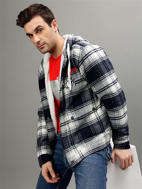 Shop True Religion Men Checked Hooded Full Sleeves Jacket Online ...