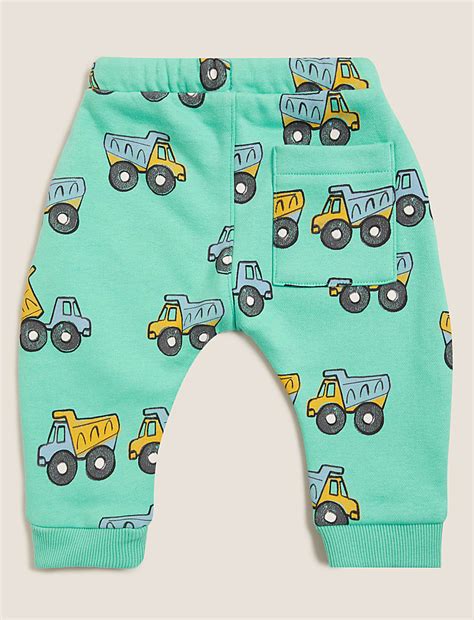 Buy Cotton Rich Transport Print Joggers (0-3 Yrs) at Marks & Spencer