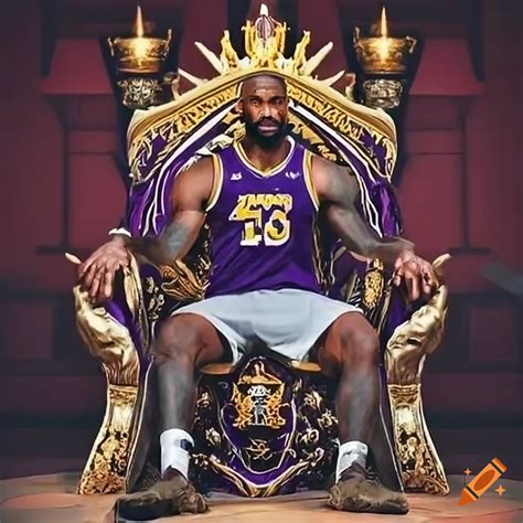 Lebron james imagined as a modern-day king. he is sitting on a throne ...