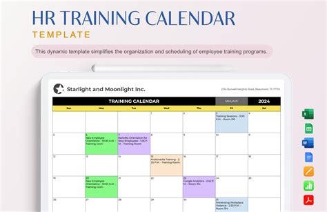 Training Calendar Template in Excel, Google Sheets - Download ...