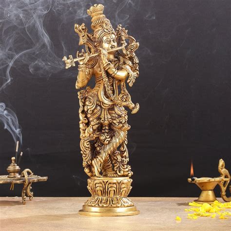 Buy Superfine Brass Lord Krishna Idol with Enhanced Carvings - 14 inch ...