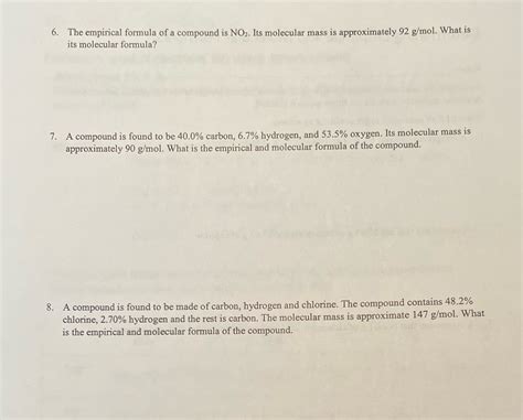 [Solved] 6. The empirical formula of a compound is NO2. Its molecular ...