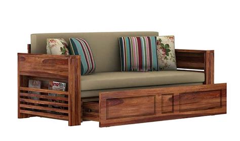 DOKRI Solid Wood Foster 3 Seater Sofa Cum Bed for Living Room, Three ...