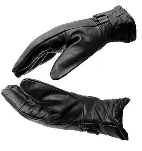 AVBA Men Black Solid Leather Warm Winter Riding Gloves, Protective ...