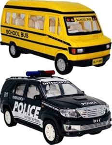 VEDANSHI Combo of School Bus & Interceptor Police Car Toys : Amazon.in ...