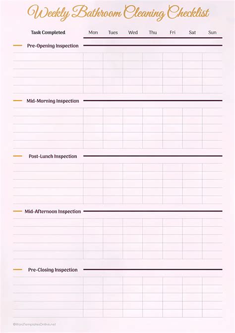Free Printable Bathroom Cleaning Checklists [Word - Google Docs]