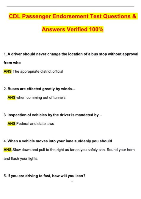 CDL Passenger Endorsement Test Latest Actual 2025 Questions & Verified ...