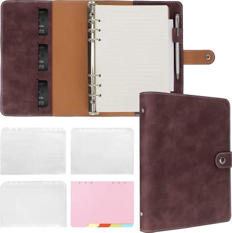 FYY Leather A5 Ring Binder Notebook, 6 Ring A5 Binder with A5 Refill ...