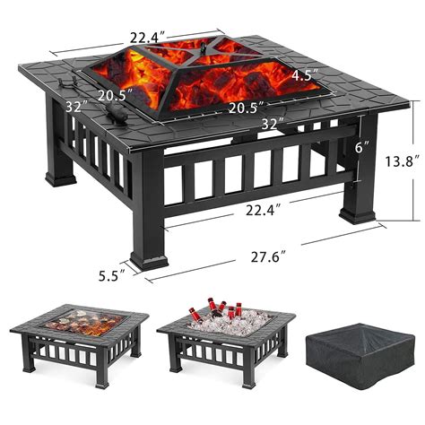 Buy Outdoor Wood Burning Fire Pit, 32 Square Metal Fire Pit for Patio ...