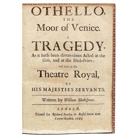 William Shakespeare, Othello, the Moor of Venice, a Tragedy, 1695 Sixth ...