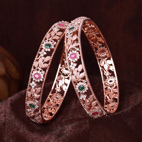 Estele Rosegold-Plated Multi-Color Leaf & Blossom-Design Traditional 2
