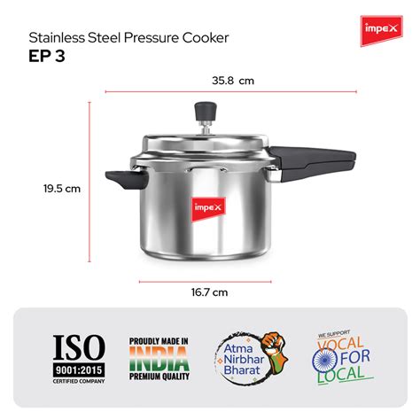 Impex EP3 Induction Base Stainless Steel Pressure Cooker (3 L, Silver ...