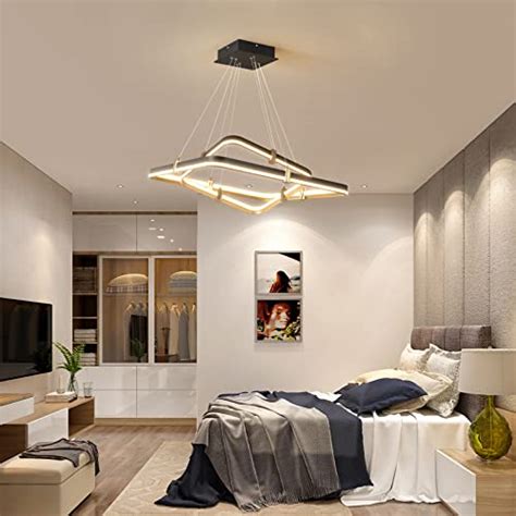 LED Plafoniera Lampada Soggiorno Luci Metallo Dimmerabile Con Telecomando Lampada Soffitto Anello Lampada Sospensione Acrilico Camera Letto Sala Studio Camera Dei Bambini Lampadario,Marrone,3 Ringe - 3