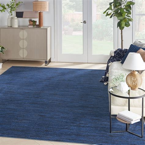 Nourison Essentials 9 X 12 (ft) Midnight Blue Indoor/Outdoor Solid Area ...