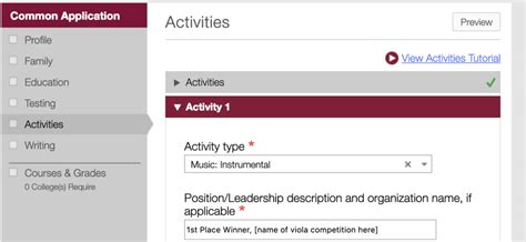 Image result for Sample Common App Activities Section Example
