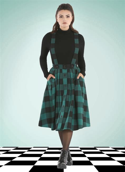 Hell Bunny Retro High Waist Checked Strap Skirt "Teen Spirit Pinafore ...