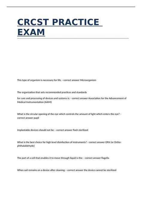 CRCST PRACTICE EXAM with correct answers - CRCST - Stuvia US