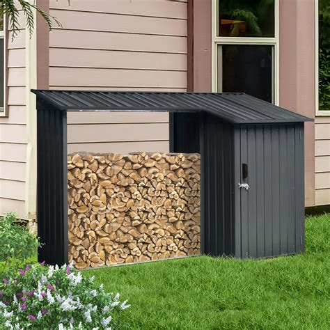HOA.WWC Outdoor Metal Firewood Rack And Storage Shed Black | Wayfair