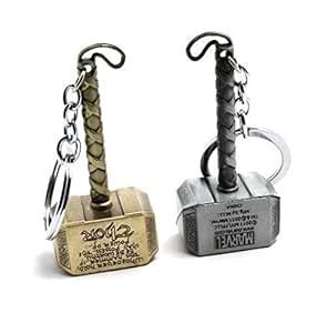 SOI MK Golden and Silver Thor Hammer Metal Keyring and Keychain - Pack ...