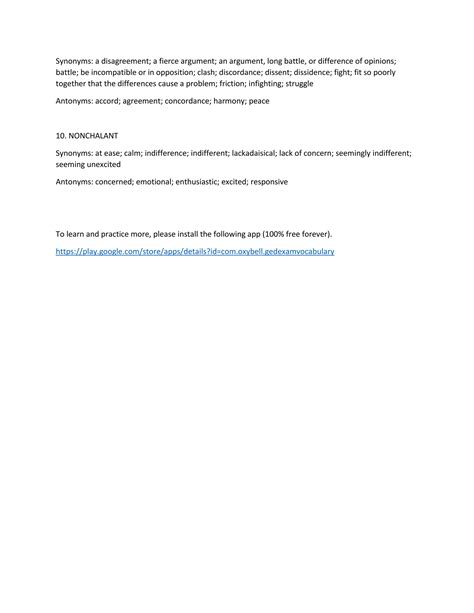 Ged Vocabulary Words List | PDF