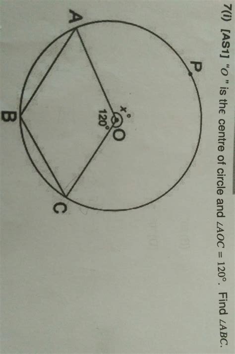 O is the centre of circle and angle AOC = 120 degree and angle ABC is ...