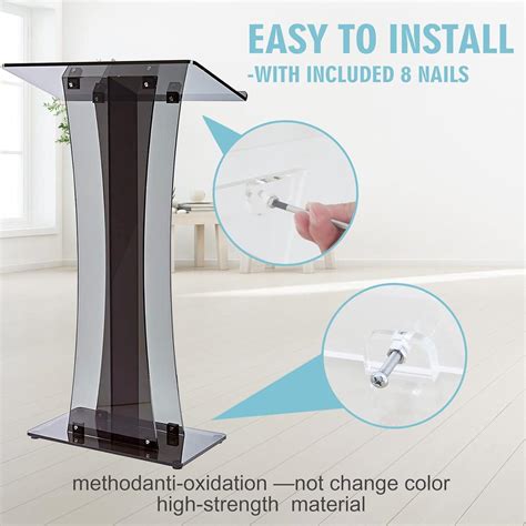 Buy Clear Podium Stand Portable Presentation Curved Lectern with Wide ...