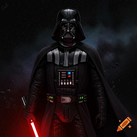 Darth Vader stands in a spaceship cockpit with a red lightsaber ...