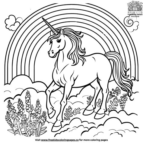 Magical Unicorn And Rainbow Coloring Pages