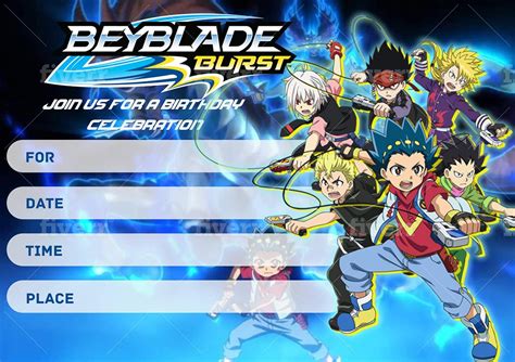 Beyblade Invitation Cards – 25 Fill-in Invites for Kids Birthday Bash ...
