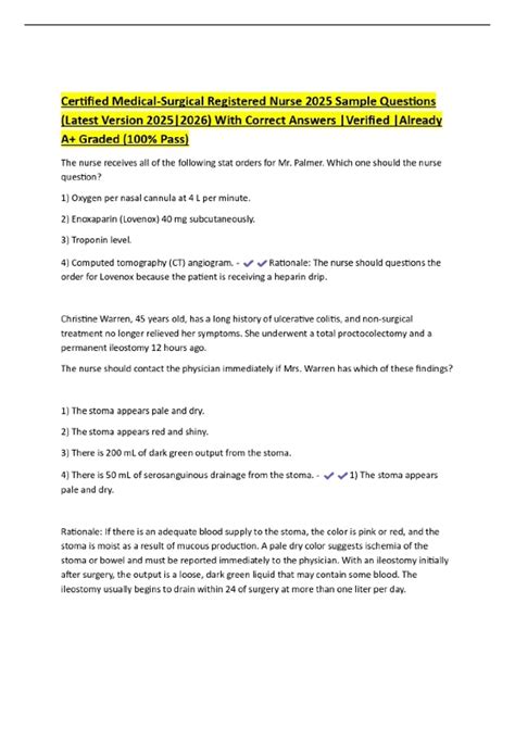 Certified Medical-Surgical Registered Nurse 2025 Sample Questions ...
