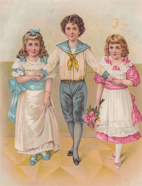 Lovely Victorian Girls With Boy Dressed in Sailor Suit Victorian Children Art Print Antique ...