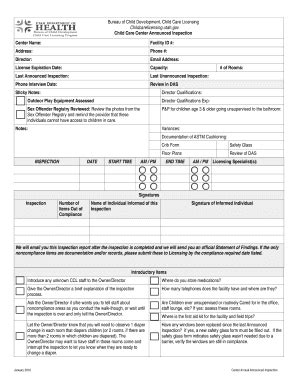 Fillable Online Annual Announced Inspection - Child Care Licensing ...