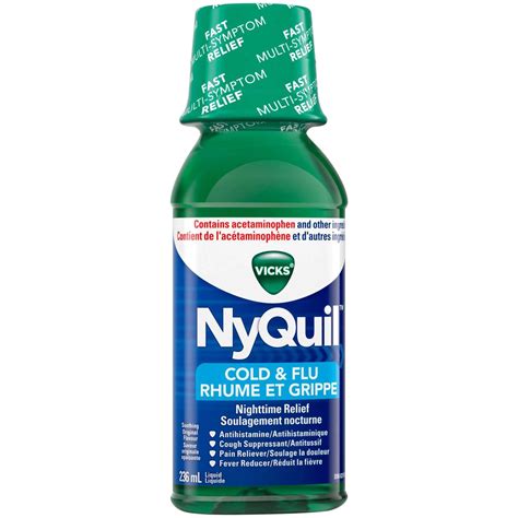 Vicks NyQuil Cold & Flu Liquid – Nighttime Relief, Original, 236 mL for ...