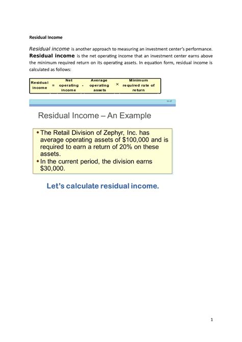 Residual Income Formula