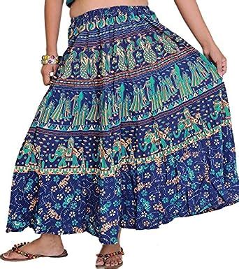 Buy Exotic India Sanganeri Midi Skirt from Jodhpur with Printed ...