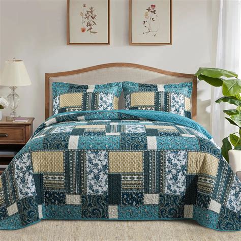 Amazon.com: TWINRUN Cotton Quilt King, 3 Pieces King Size Quilt Bedding ...