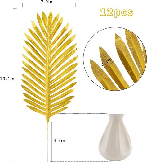 Biubee 12 Pcs Artificial Gold Palm Leaves- 19.4 Realistic India | Ubuy