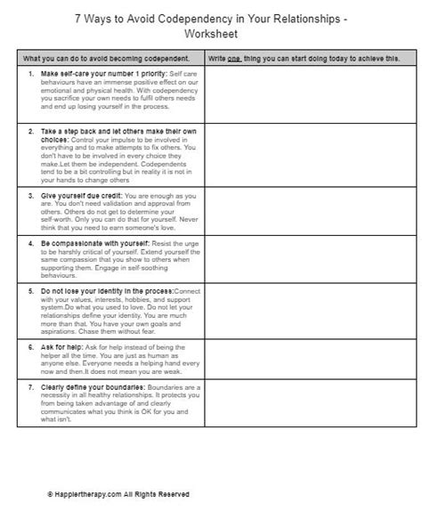 Image result for Codependency Worksheets Free Printable